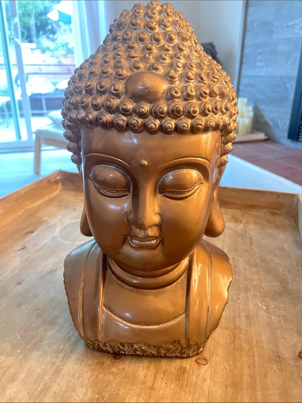 Source Unknown Ceramic Buddha Bust in Warm Brown Glaze